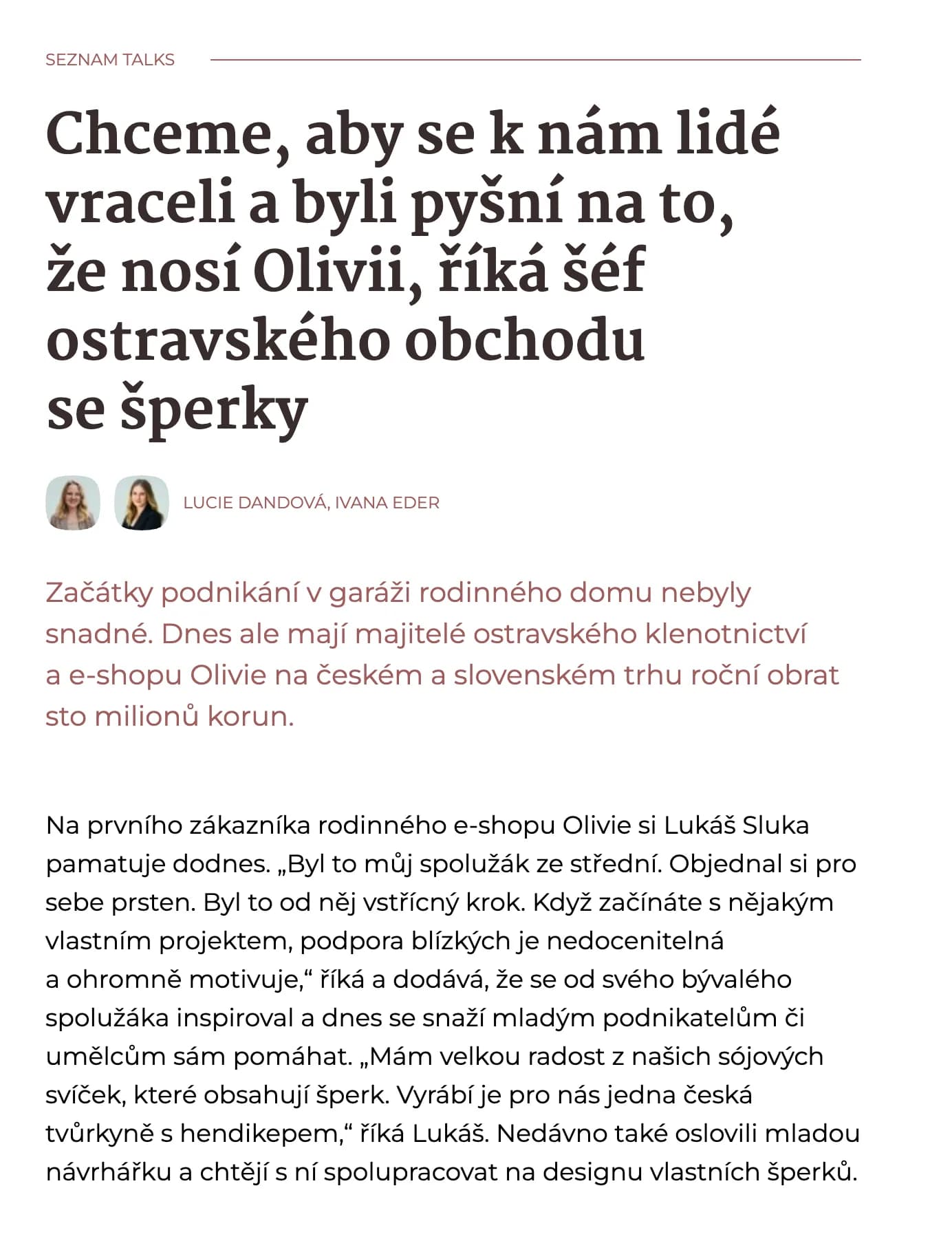 Seznam Talks článek o Olivie
