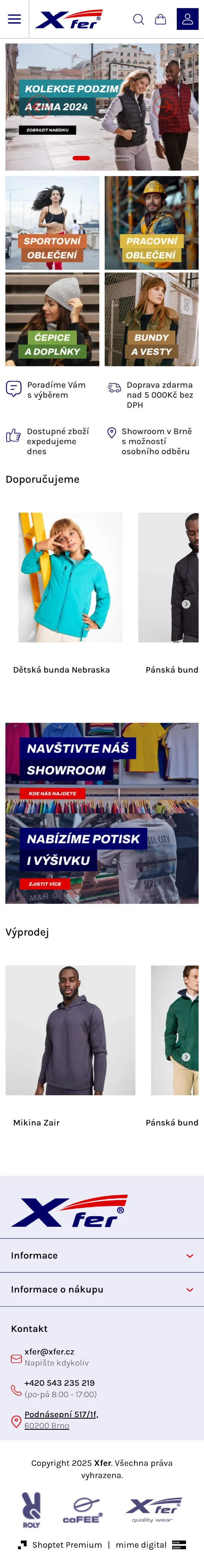 Xfer mobilní e-shop mockup