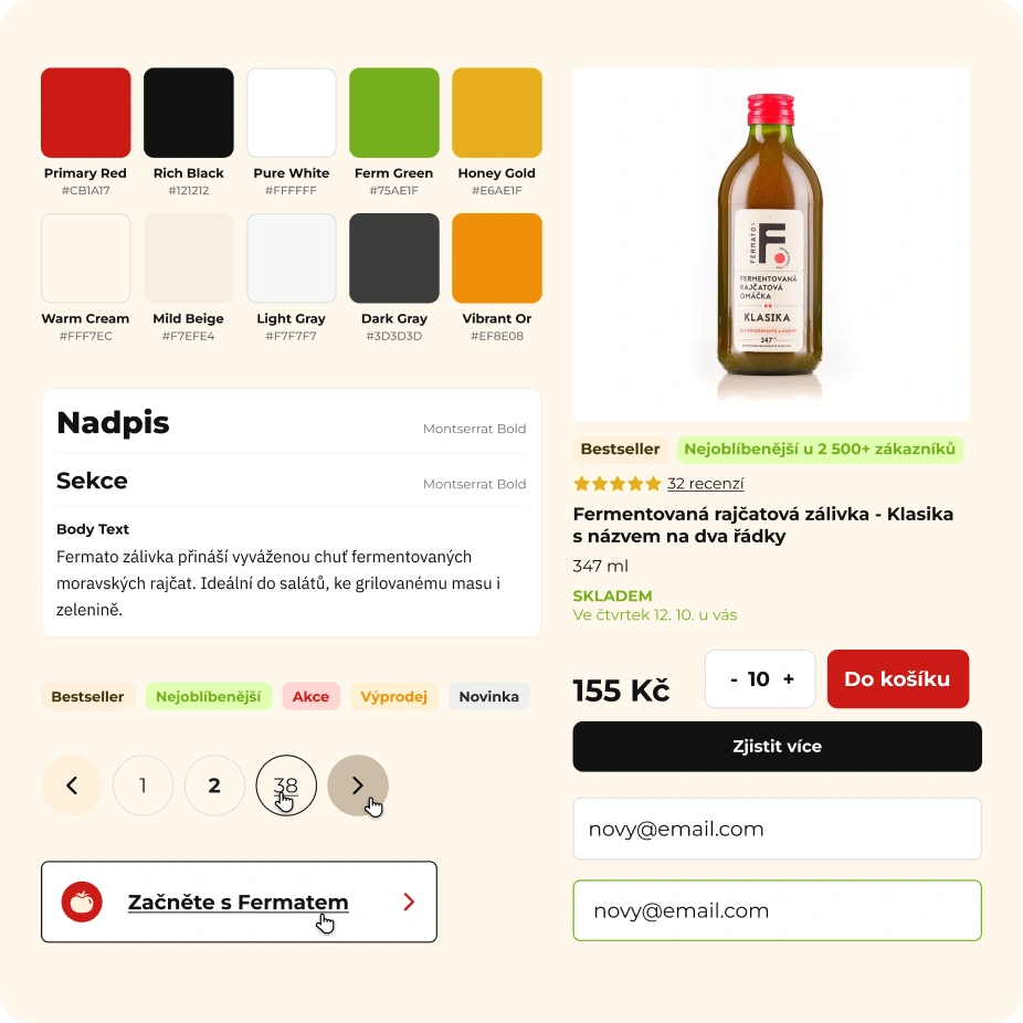 Styleguide Fermato: barvy, typografie, tlačítka, formuláře a produktová karta