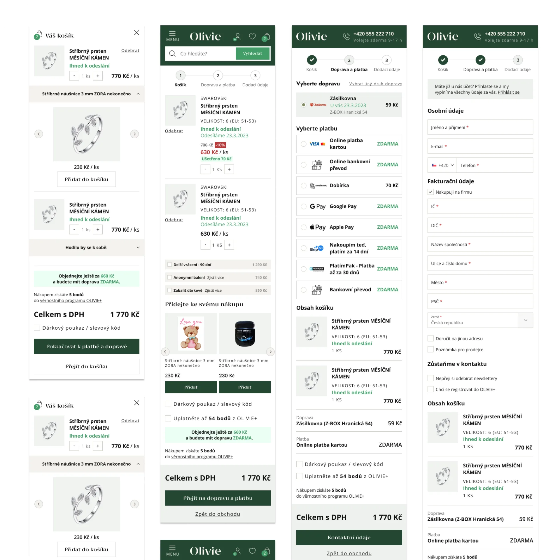 Olivie checkout kroky mockup