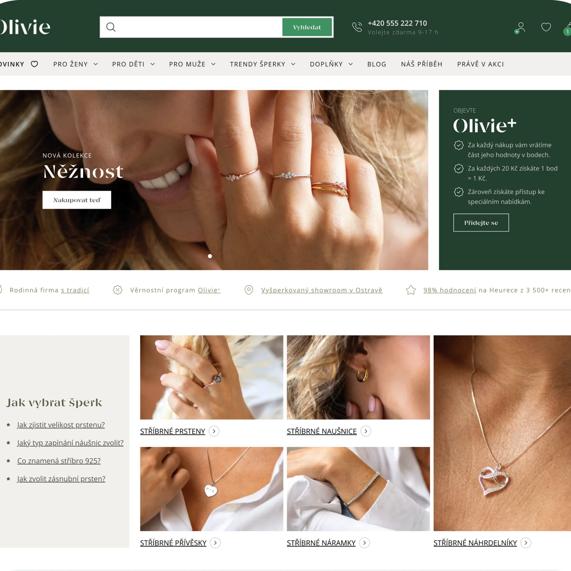Olivie e-shop homepage mockup